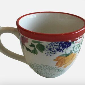 The Pioneer Woman Coffee Mug Country Garden Red Rim Stoneware Floral 17 Ounce